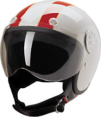 HCI 3/4 Helmet with Visor - White w/ Red Stripes